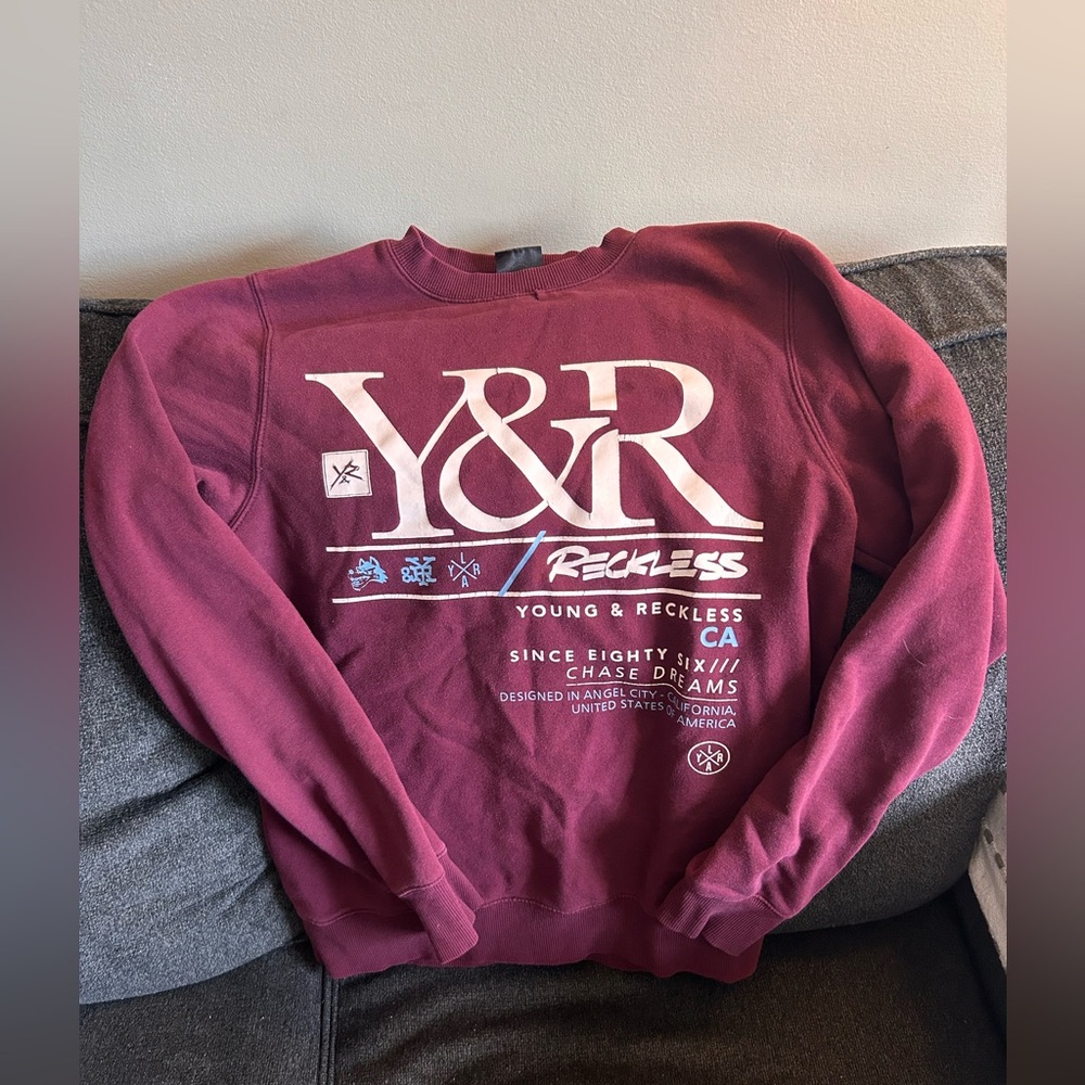 Young & Reckless Burgundy Crewneck Sweater